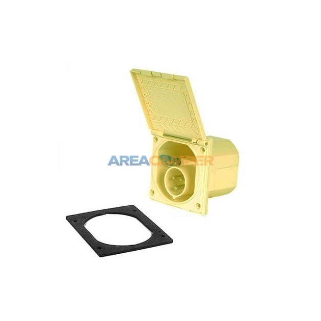 Soquete externo embutido quadrado CEE 220V, 106x108 mm, cor bege